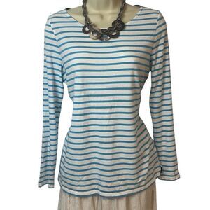 Boden Anthropologie Blue and White Nautical Striped Ling Sleeve Shirt